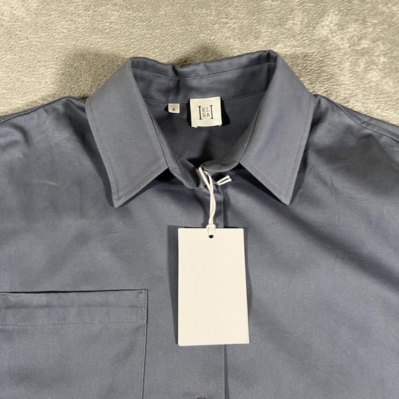 Helsa Shirt Womens Small Slate Blue Chino Cropped Button Down Organic Cotton NEW - Picture 3 of 11